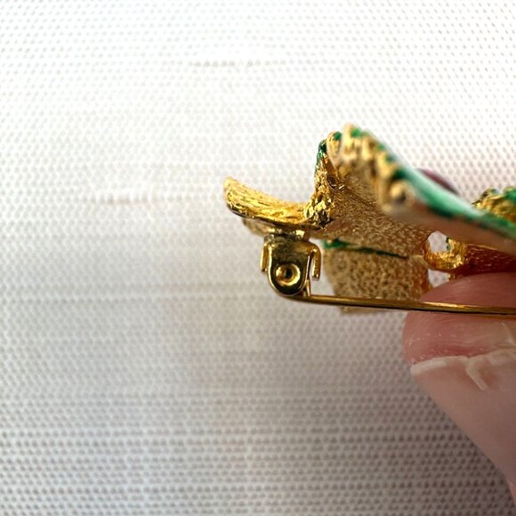 Vintage Christmas Tree Brooch Green & Red Enamel W/ Clear Rhinestone Star Topper - Picture 8 of 11